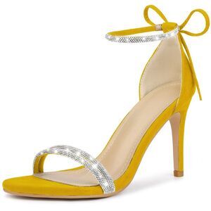 Rhinestone Ankle Tie Stiletto Heels Sandals Yellow